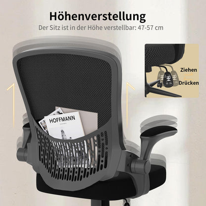 naspaluro Ergonomischer Bürostuhl - Mesh Schwarz, Armlehnen klappbar