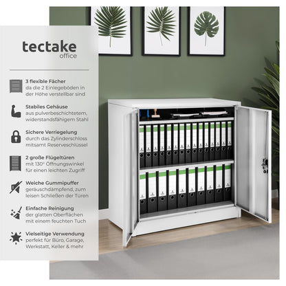 tectake Metall Aktenschrank abschliessbar grau 90x40x90 cm