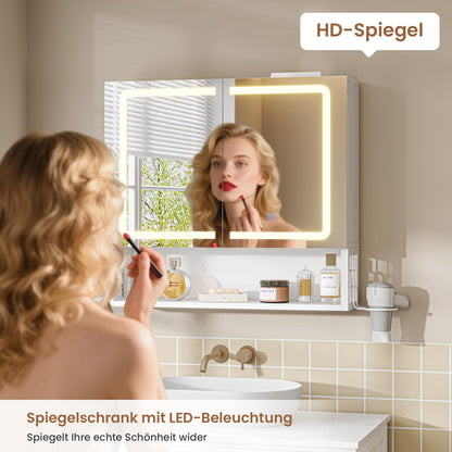 FORABAMB Spiegelschrank mit LED-Beleuchtung, doppeltürig, 60 cm, weiss