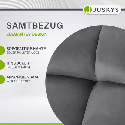 Juskys Drehstuhl Dallas 2er Set Esszimmerstuhl – Samt Dunkelgrau