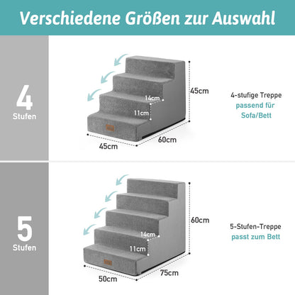 COZY KISS Hundetreppe für kleine Hunde – 5 Stufen, Grau, 60cm Hoch
