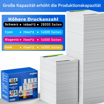 Spaceink Tinte 104 Multipack, 2 Sätze kompatibel für Epson Drucker