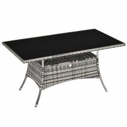 Outsunny Gartentisch Polyrattan Glastisch, grau, rechteckig, Polyrattan mit Glasplatte, für Mahlzeiten im Außenbereich.