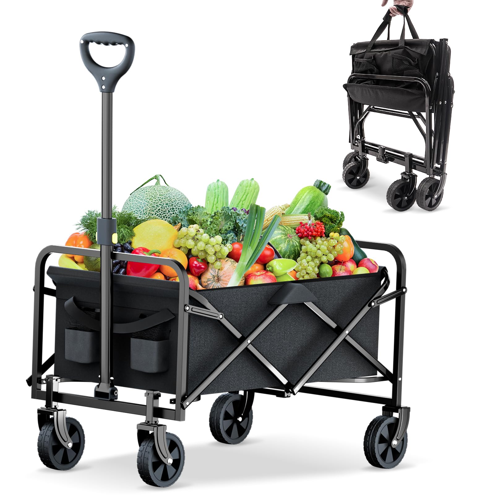 Rowce Bollerwagen faltbar, Handwagen für Strand und Garten, 120 kg – mit Getränkehalter und verstellbarem Griff