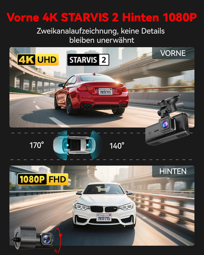 REDTIGER F7N Touch Dashcam 4K Vorne Hinten - GPS WiFi