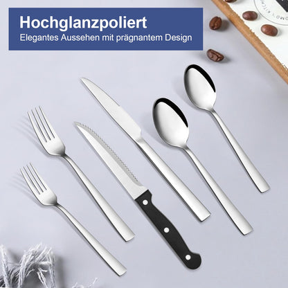 Bastwe Besteckset 72-teilig Edelstahl mit Steakmesser für 12 Personen