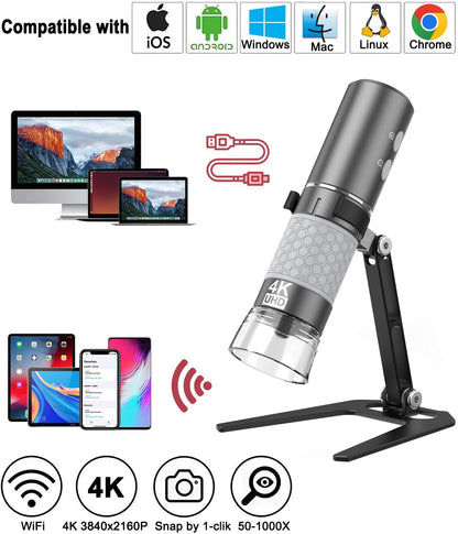 Jiusion WiFi USB Digitalmikroskop 1000X 4K mit Metallständer