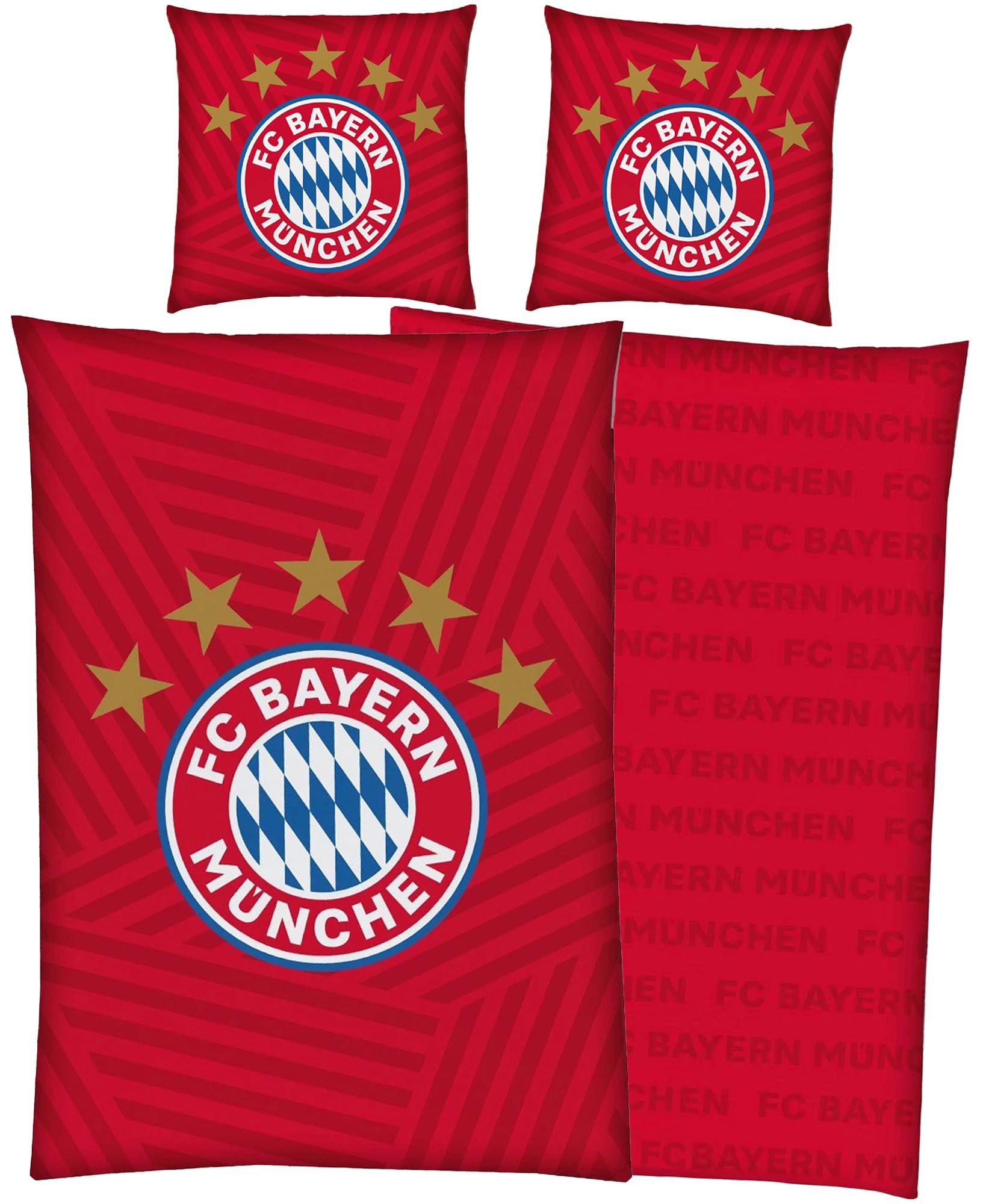 FC Bayern München Bettwäsche 5 Sterne Rot 135x200 cm Baumwolle – roter Bettbezug mit Reissverschluss und Kissenbezug
