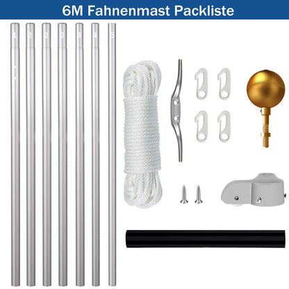 NQ Fahnenmast 6m Aluminium höhenverstellbar stabil – Silber