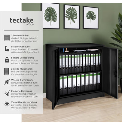 tectake® Metall Aktenschrank abschliessbar 90x40x90 cm - Schwarz