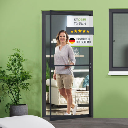 empasa Fliegengitter Tür START mit Alurahmen, anthrazit, 80 x 200 cm, mit Türschliesser und Trittschutzprofil