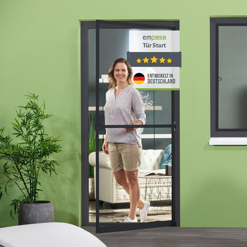 empasa Fliegengitter Tür START mit Alurahmen, anthrazit, 80 x 200 cm, mit Türschliesser und Trittschutzprofil
