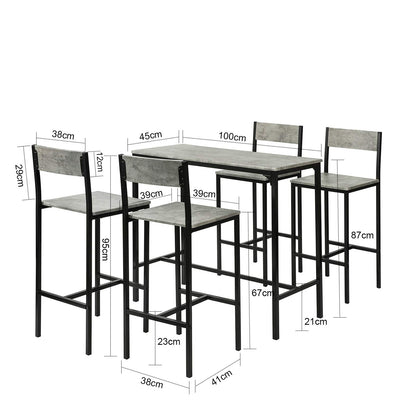 SoBuy OGT14-HG Bartisch Set 5-teilig mit 4 Hockern - Grau