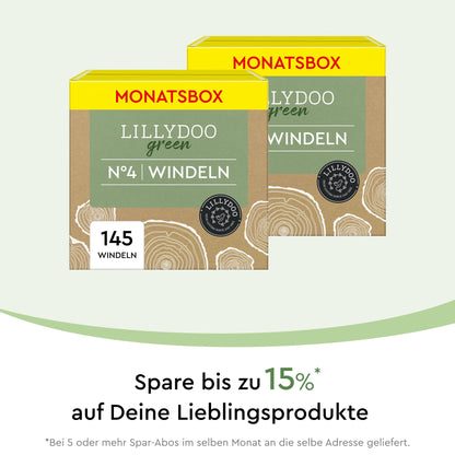 LILLYDOO green Windeln Grösse 4 (9-14 kg) Monatsbox 145 Stk.