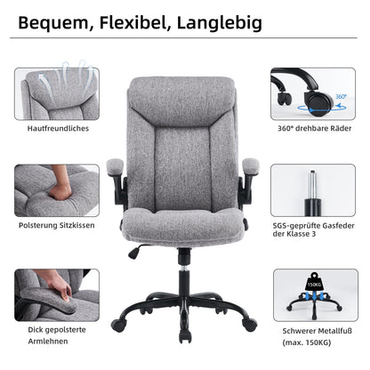MZLEE Ergonomischer Bürostuhl Drehstuhl - Grauer Stoff