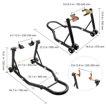 VEVOR Motorrad Montageständer Set Hinterrad U-Typ + L-Typ 0,39 t
