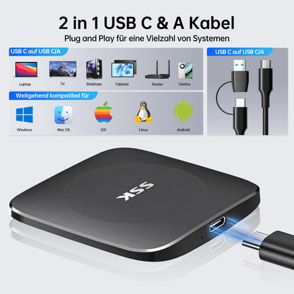 SSK SD451 Externe SSD 256GB, USB 3.2 Gen2, bis zu 550 MB/s