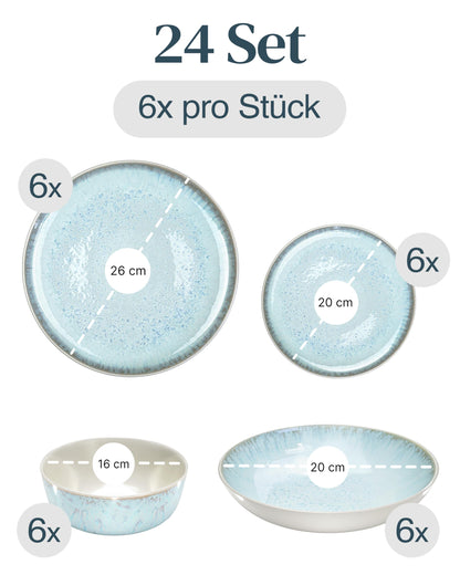 Pure Living Ibiza Steingut Geschirrset - 6 Pers. 24 tlg. Blau-Beige
