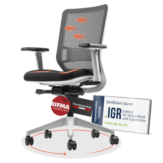 Yaasa Chair Classic Ergonomischer Büro-Drehstuhl - Weiss. Drehstuhl zur Unterstützung ergonomischen Sitzens im Büro.