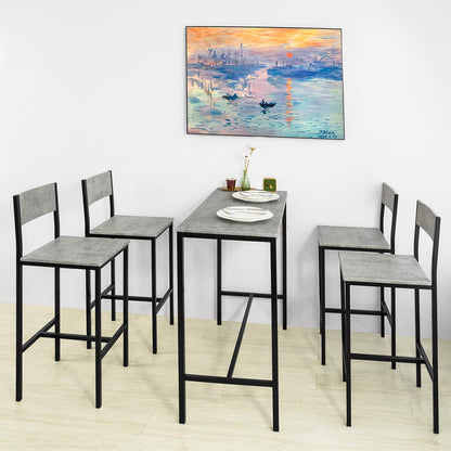 SoBuy OGT14-HG Bartisch Set 5-teilig mit 4 Hockern - Grau