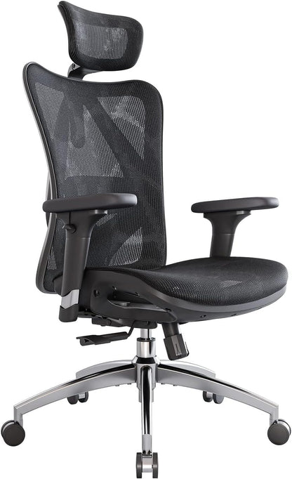 SIHOO M57 ergonomischer Bürostuhl Chefsessel Schreibtischstuhl – Schwarz. Mit hoher Rückenlehne, Armlehnen für ergonomisches Sitzen.
