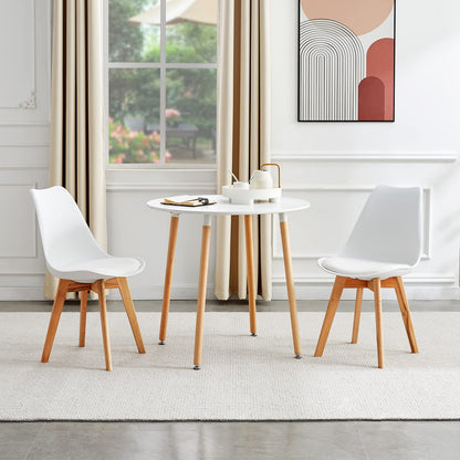 H.J WeDoo Esstisch rund 80 cm, MDF Tischplatte weiss, Buchenholz Beine