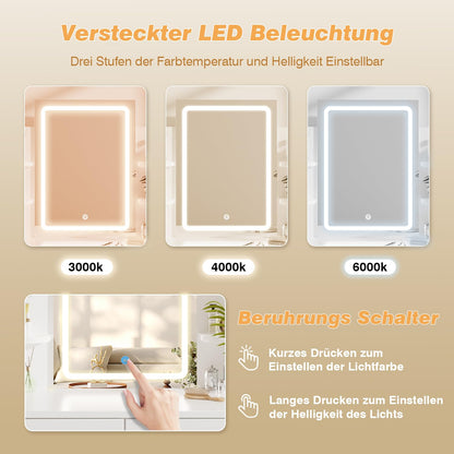 Airfish Schminktisch mit LED Beleuchtung und Spiegel, Weiss