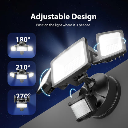 Onforu LED Strahler mit Bewegungsmelder Aussen 55W, 3 Köpfe, IP65