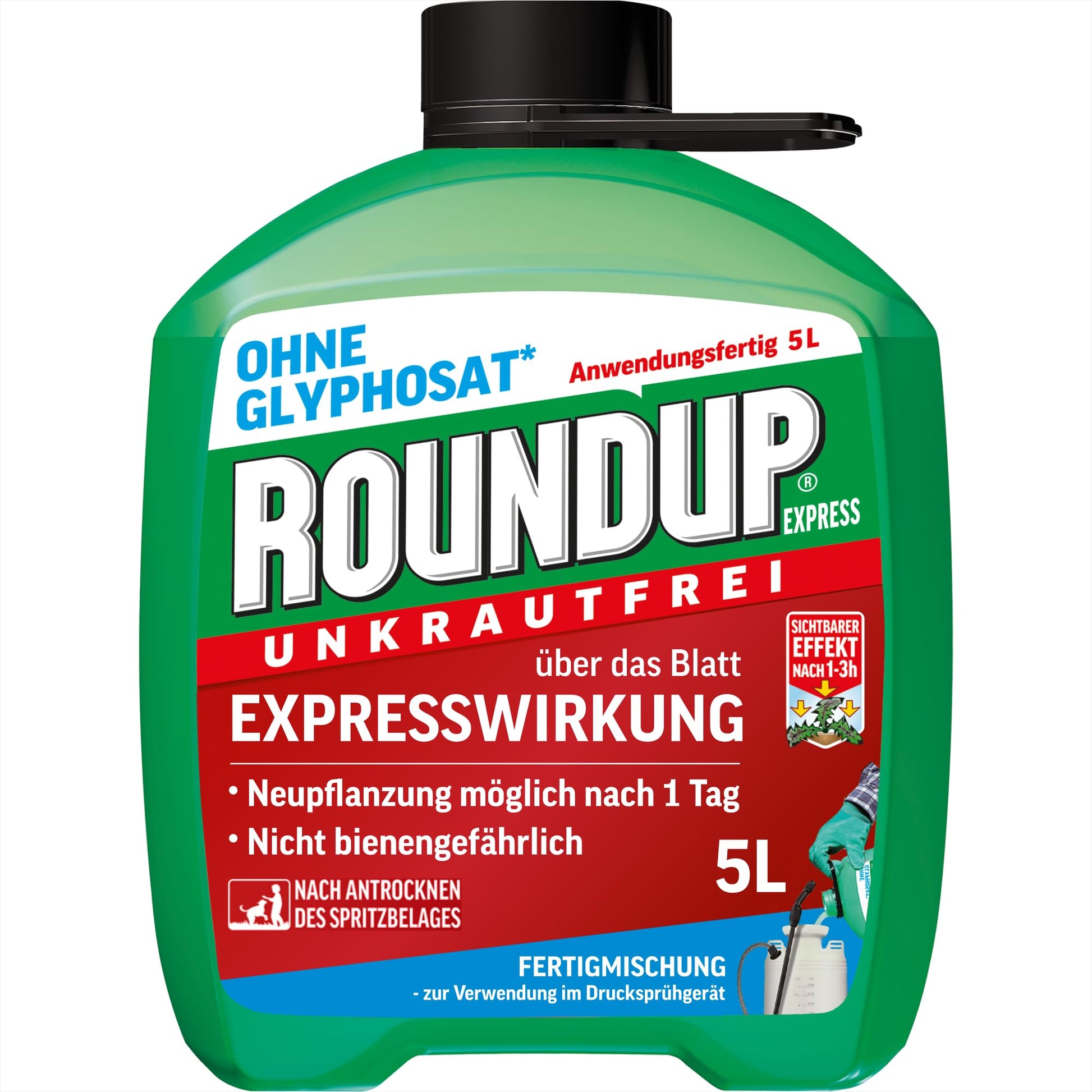 Roundup Unkrautfrei Express Nachfüll-Kanister 5 Liter ohne Glyphosat, Fertigmischung zur Unkrautbekämpfung