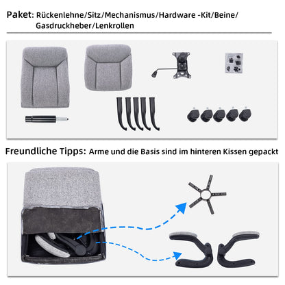 MZLEE Ergonomischer Bürostuhl Drehstuhl - Grauer Stoff