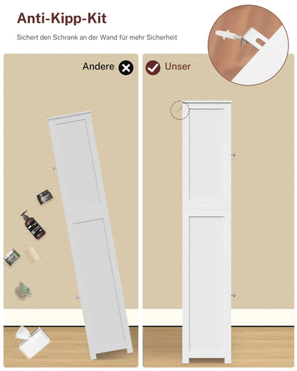 TEENFON Badezimmerschrank schmal mit 2 Türen und Schublade, weiss