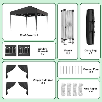 JUMMICO Faltpavillon 3x3m Wasserdicht UV50+ Grau mit 4 Seitenwänden
