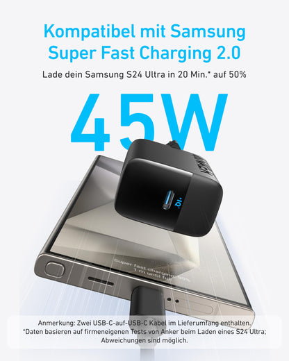 Anker 45W USB-C Ladegerät 2er-Set mit 2x 1,5m USB-C Kabel