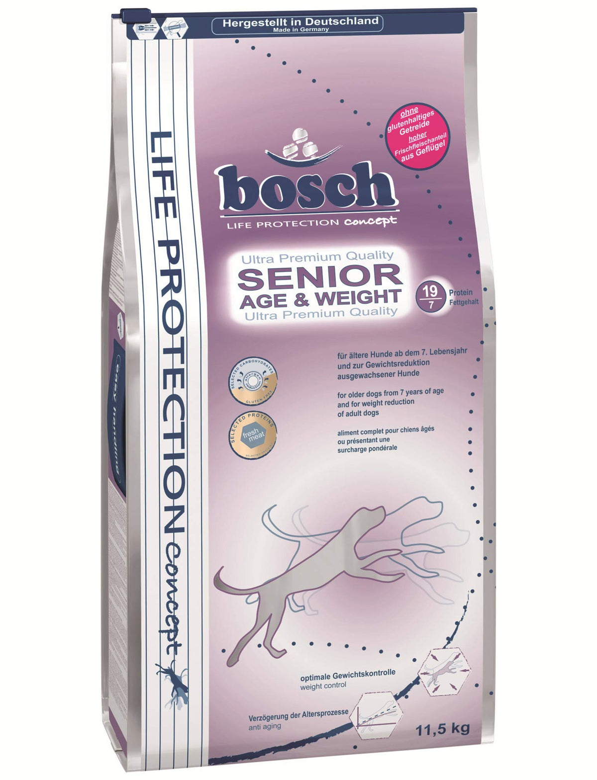 bosch Senior Age & Weight Hundetrockenfutter ab 7. Lebensjahr 11.5 kg, glutenfrei und zuckerfrei
