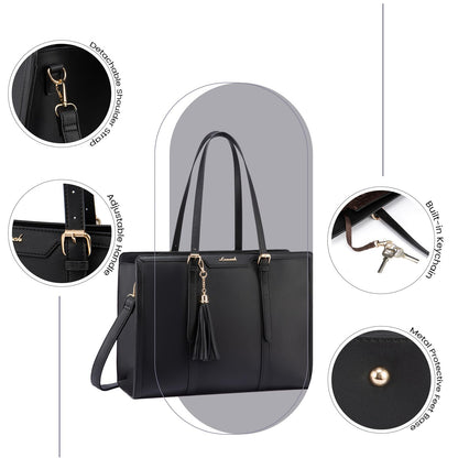 LOVEVOOK Laptoptasche Damen 15,6 Zoll PU-Leder mit Kosmetiktasche