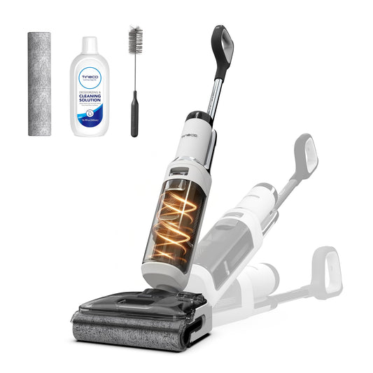 Tineco Floor One Stretch S6 Nass Trockensauger - 70°C FlashDry. Schlanker, grau-weißer Aufrecht-Nass-Trockensauger zur Reinigung, Nasssaugen und 70°C-Trocknung von Hartböden.