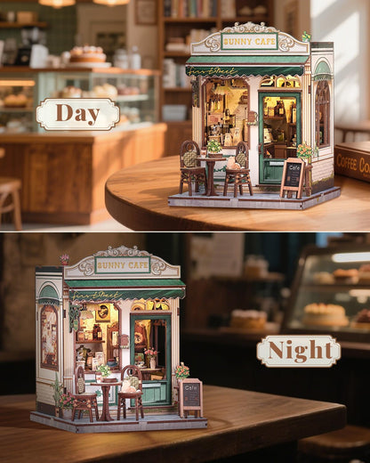 CUTEBEE Book Nook Kit Sunny Cafe, 3D Holzpuzzle Miniaturhaus Bausatz
