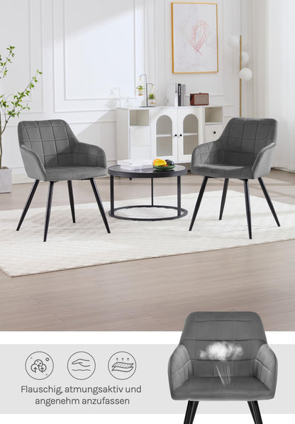 WOLTU Esszimmerstuhl 1er Set, Samt Dunkelgrau mit Armlehnen