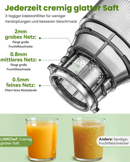 LINKChef Slow Juicer Entsafter - Grosse 130mm Öffnung