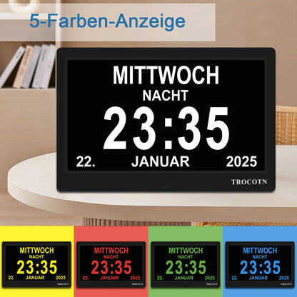 TROCOTN Digitale Tagesuhr Kalenderuhr für Senioren, 10 Zoll Schwarz