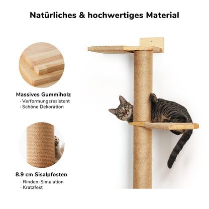 FUKUMARU Kratzbaum Deckenhoch Wandmontage – 206cm Gummibaumholz