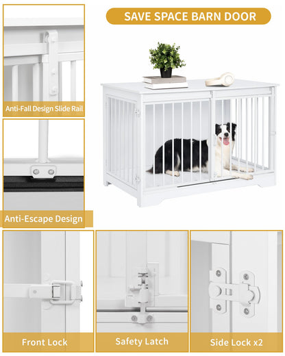 Hzuaneri Hundekäfig Möbel Indoor 100cm – Weiss Holz Schiebetüren