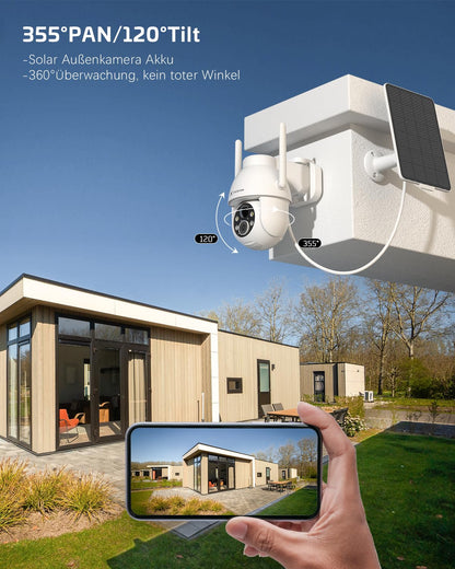 COCOCAM 2K Solar Überwachungskamera Aussen, WLAN Akku, 2er-Set