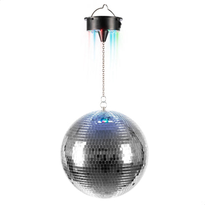 Ibiza DISCO1-30 Facettenkugel – 30cm LED Sockel Batterie. Silberne 30cm Spiegelkugel mit LED-Sockel. Erzeugt Lichtreflexionen für Partys.