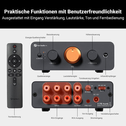 Fosi Audio P4 Mini Preamp Stereo Vorverstärker - 3x RCA