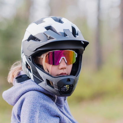 ROCKBROS Kinderhelm Fullface, abnehmbarer Kinnschutz, blau, S 48-52 cm