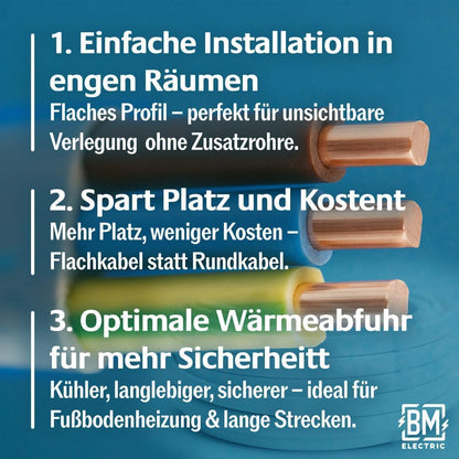 BM Electric NYM Kabel 3x1,5 mm² YDYp Flachkabel 25 m, 300/500 V