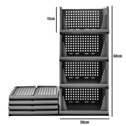 RMAN Kleiderschrank Organizer 4er Set, stapelbare Schubladenbox, grau