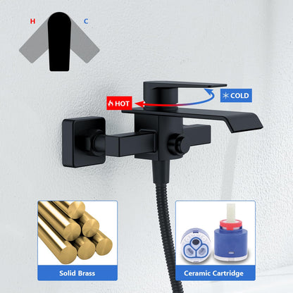 Ulytid Badewannen Mischbatterie Wasserfall Schwarz Aufputz