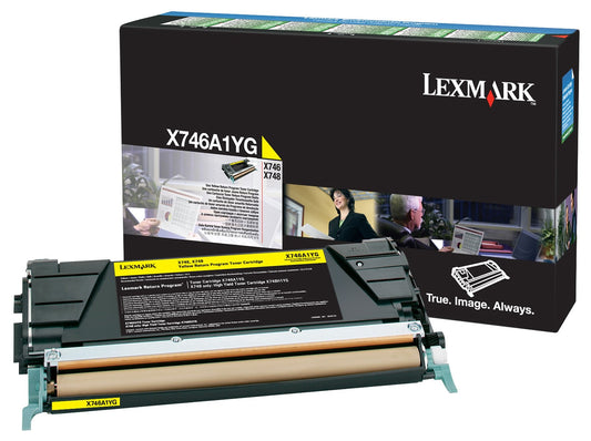 Lexmark X746A1YG original Toner Cartridge für X748, Gelb. Gelbe Tonerpatrone zum Drucken mit Lexmark X748 Druckern.